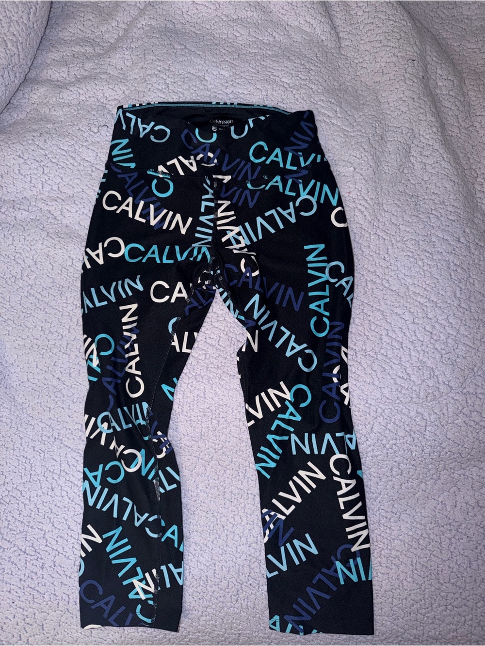 Calvin Klein Kids Black Leggings with Blue & White Logo Print